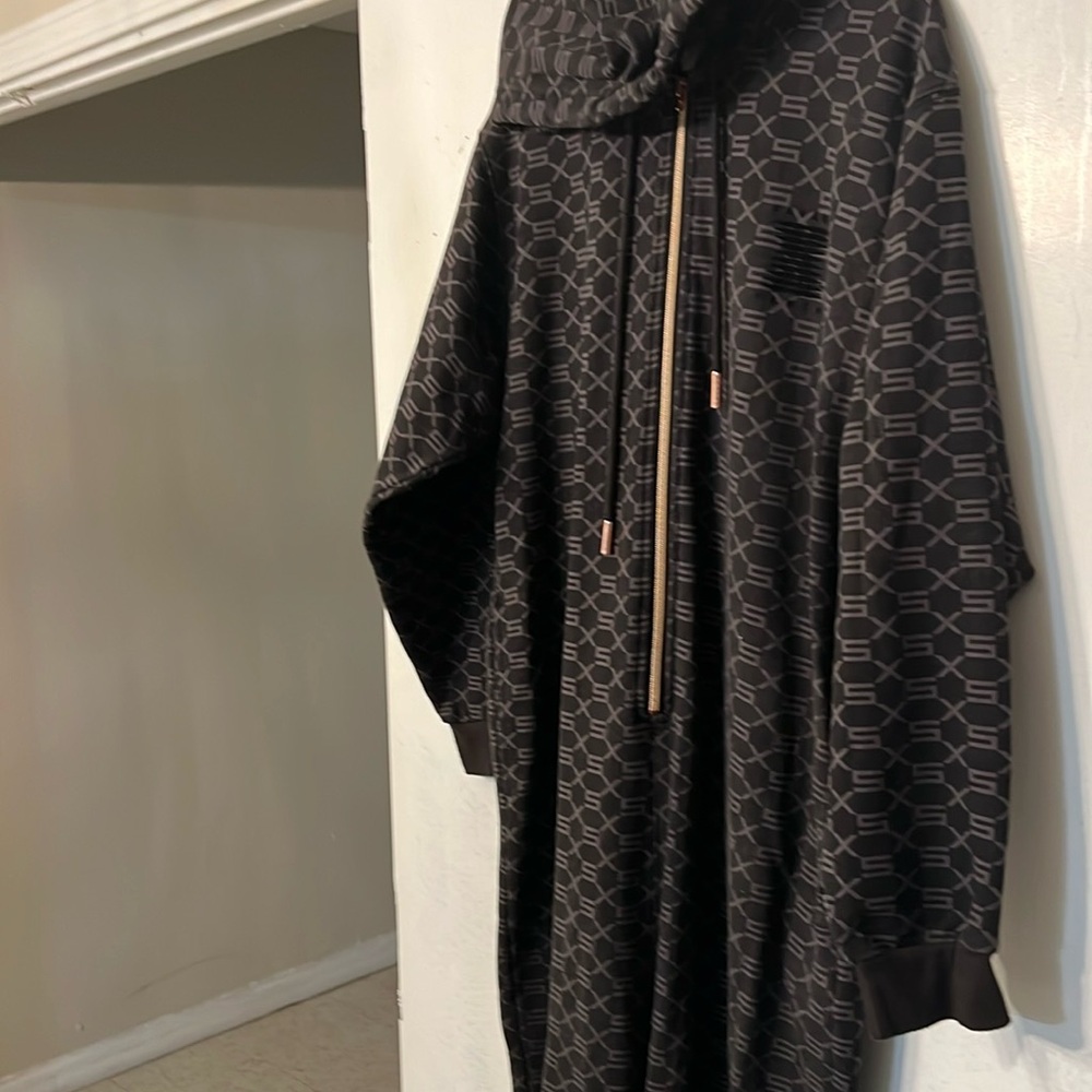 Savage X Fenty Black Monogram Forever Savage Hooded Jumpsuit-Size Medium